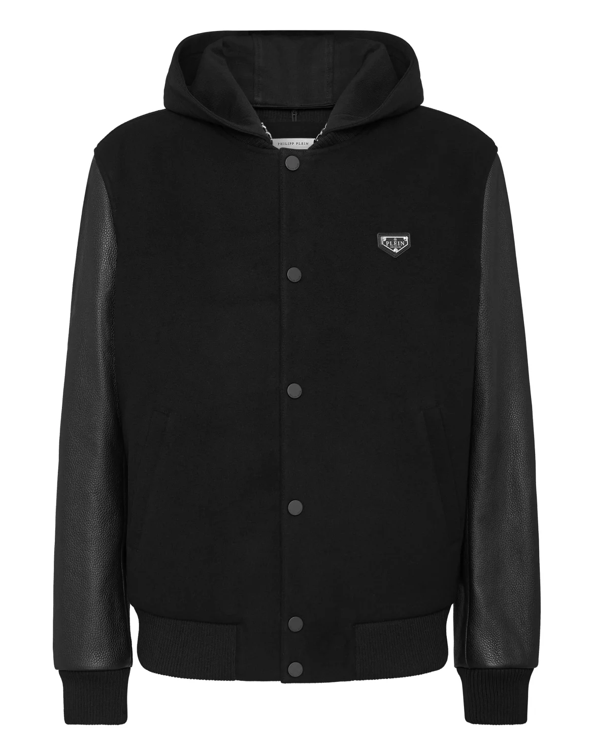 Bomber Jacket Leather Sleeves Iconic Plein, цвет: Черный