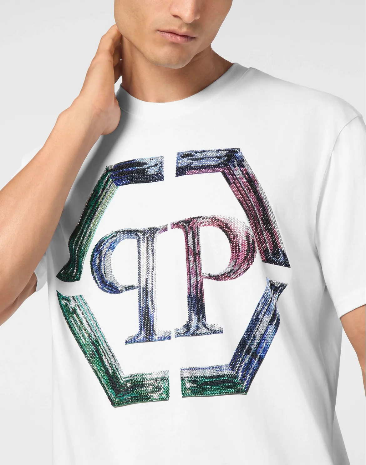 T-shirt Round Neck SS Strass Hexagon, цвет: Белый