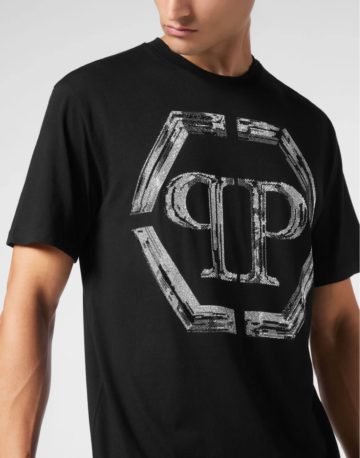 T-shirt Round Neck SS Strass Hexagon, цвет: Черный