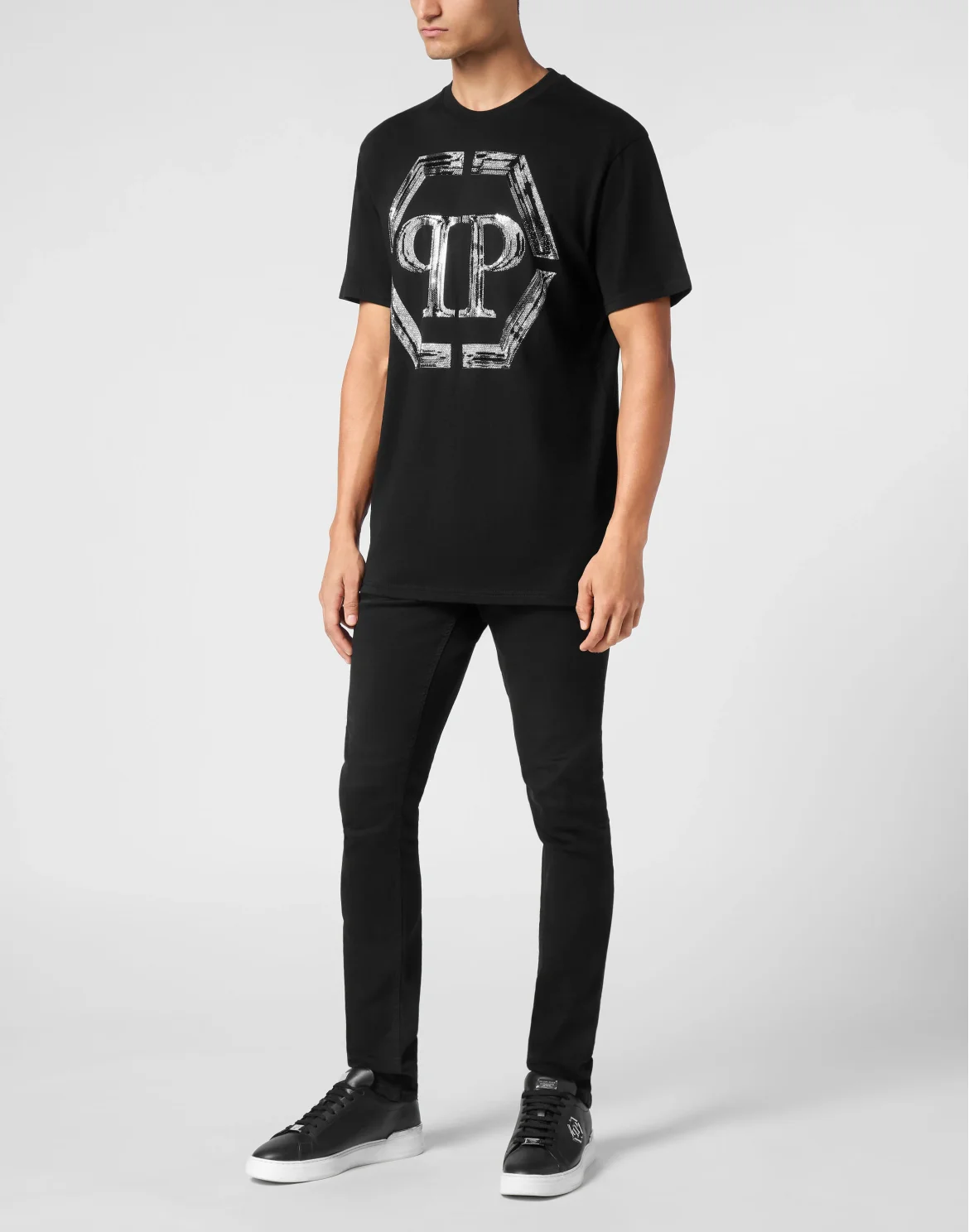 T-shirt Round Neck SS Strass Hexagon, цвет: Черный