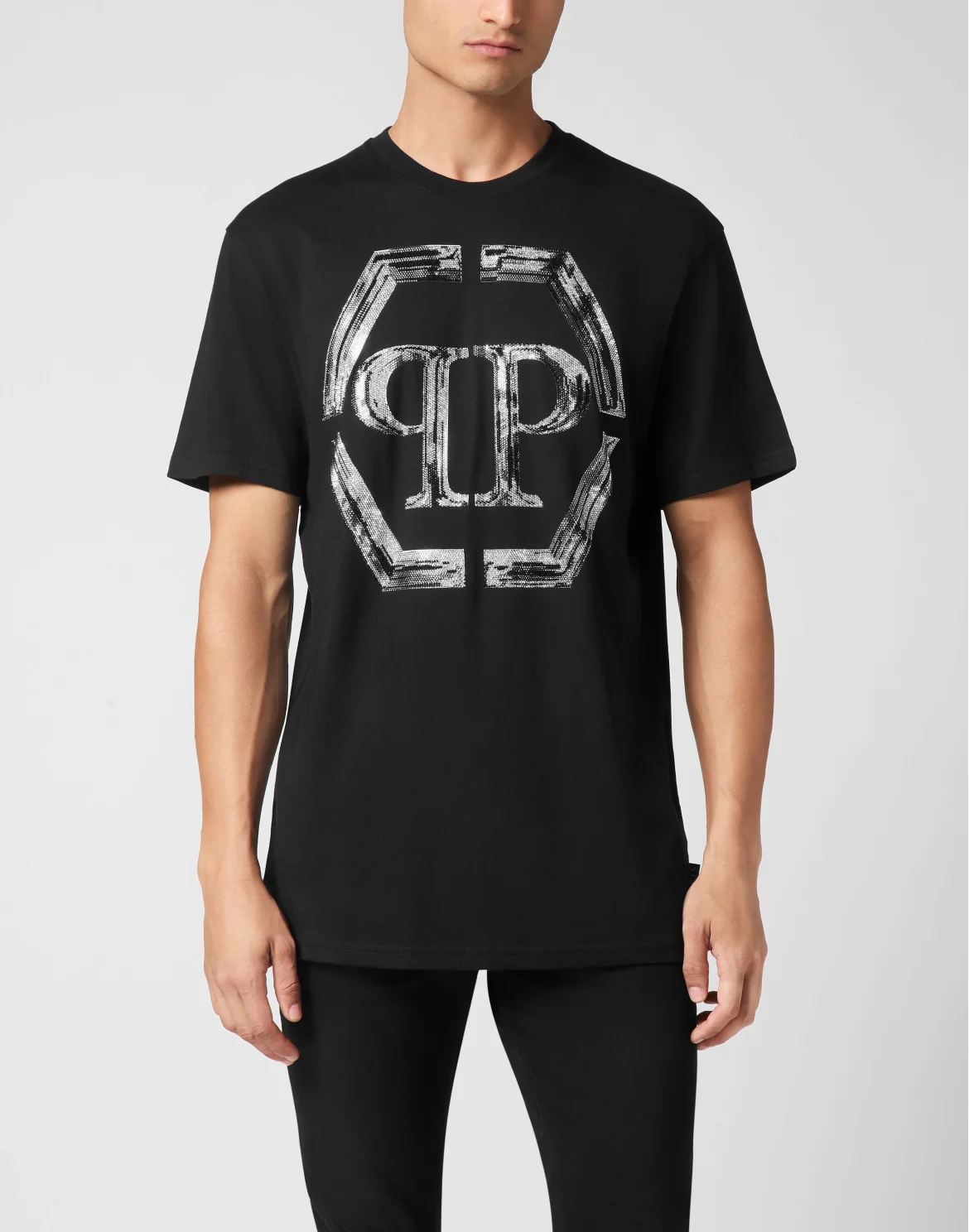 T-shirt Round Neck SS Strass Hexagon, цвет: Черный