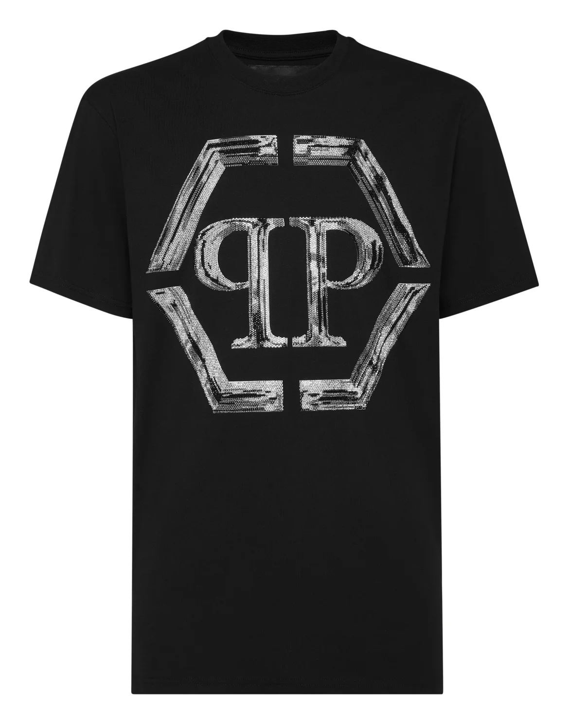 T-shirt Round Neck SS Strass Hexagon, цвет: Черный