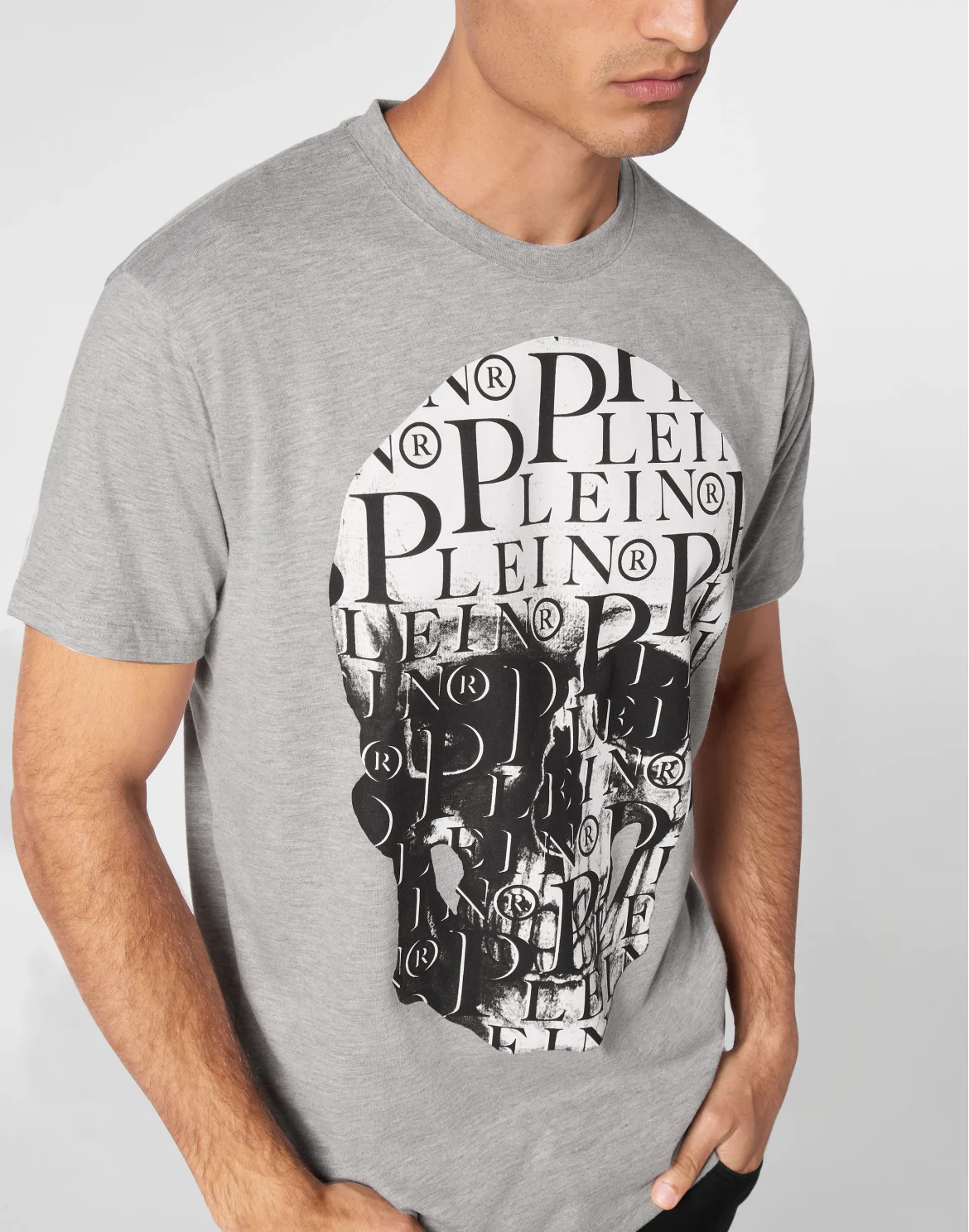 T-shirt Round Neck SS Print Skull, цвет: Серый