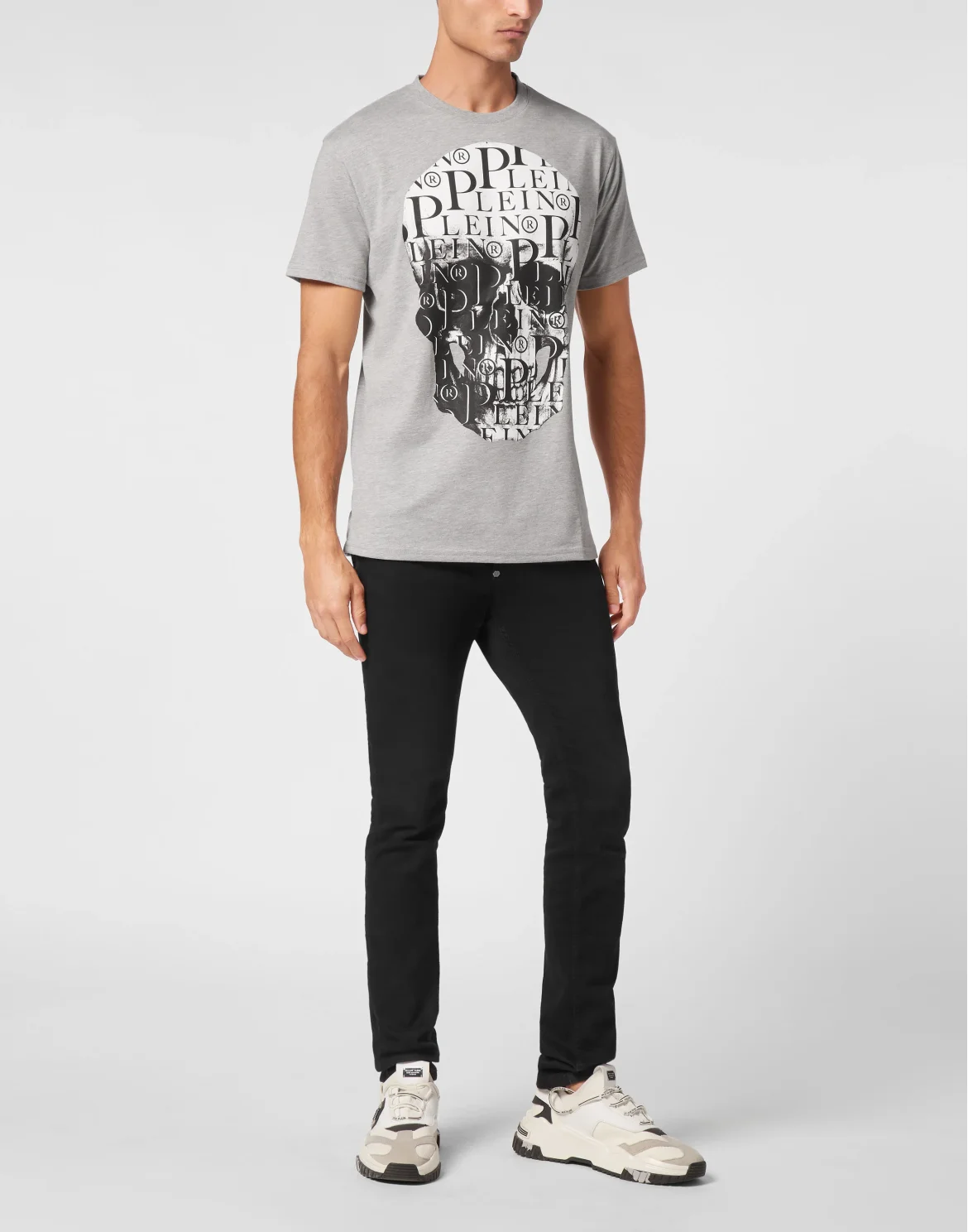 T-shirt Round Neck SS Print Skull, цвет: Серый