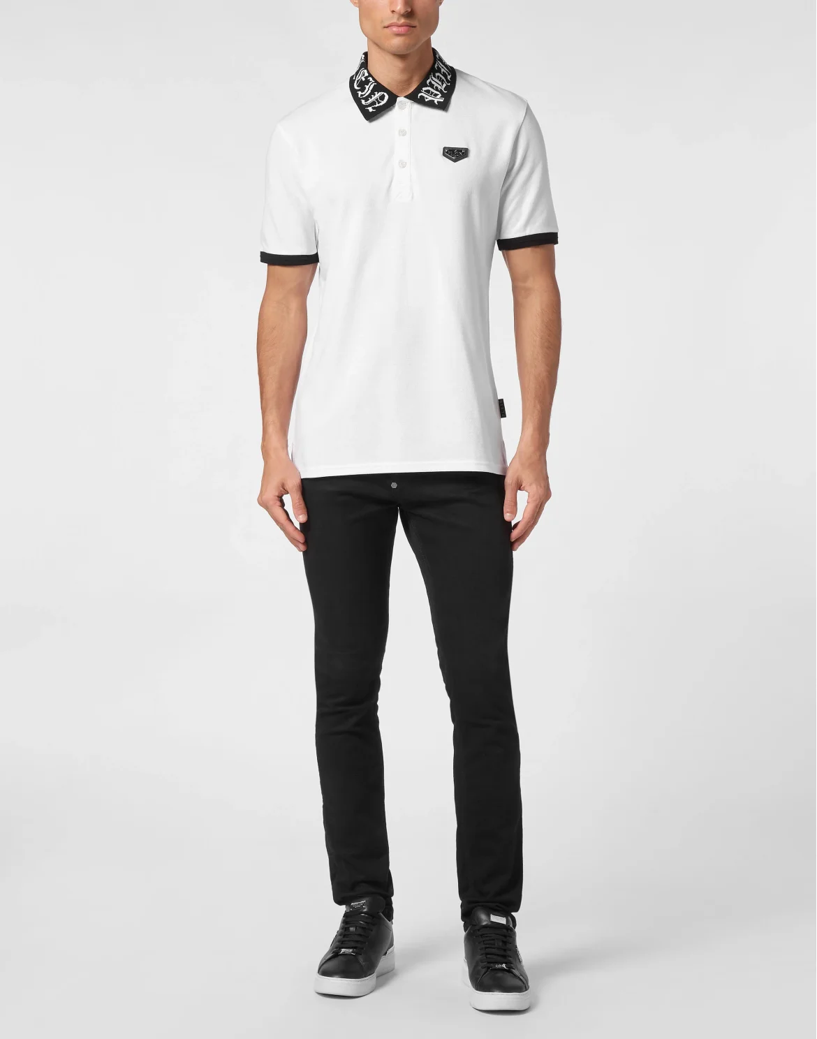 Pique Polo Shirt SS Gothic Plein, цвет: Белый