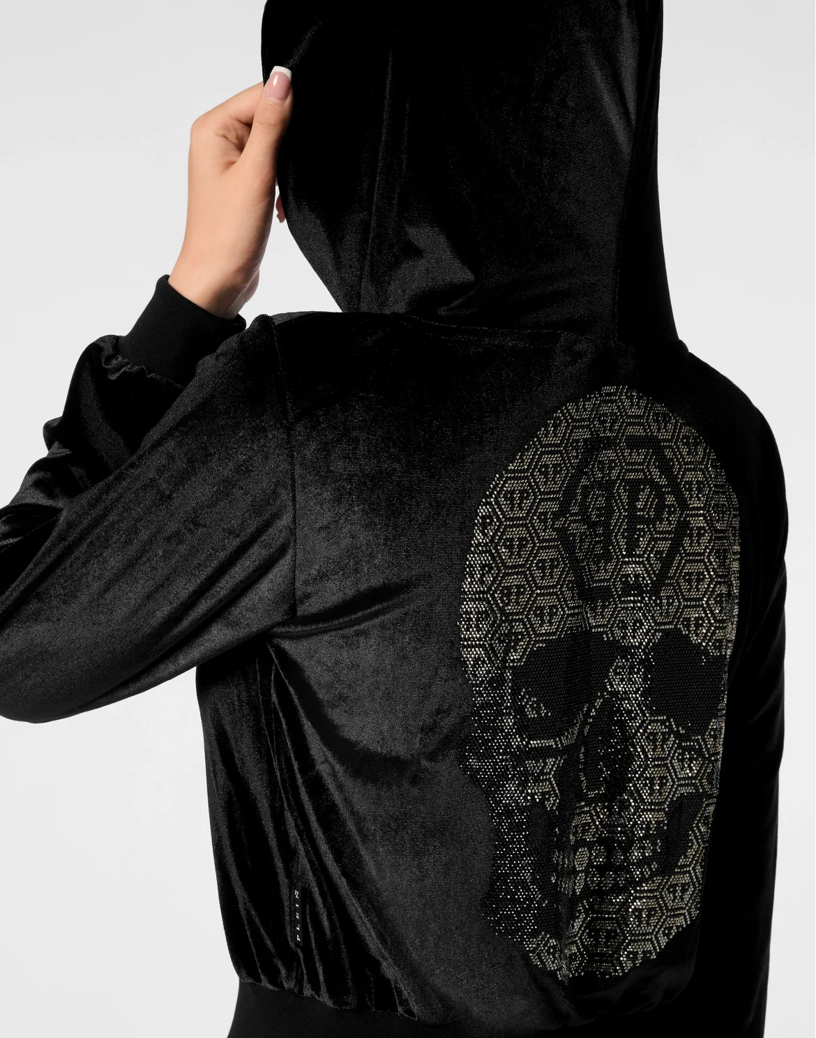 Chenille Hoodie Sweatjacket Strass Skull, цвет: Черный