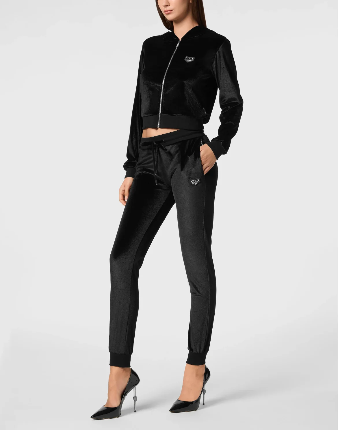 Chenille Hoodie Sweatjacket Strass Skull, цвет: Черный