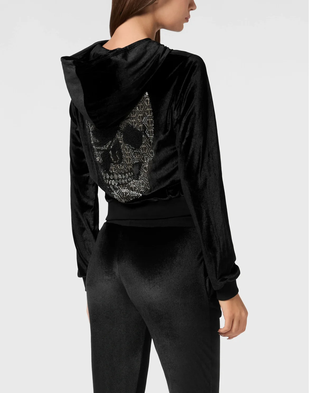 Chenille Hoodie Sweatjacket Strass Skull, цвет: Черный