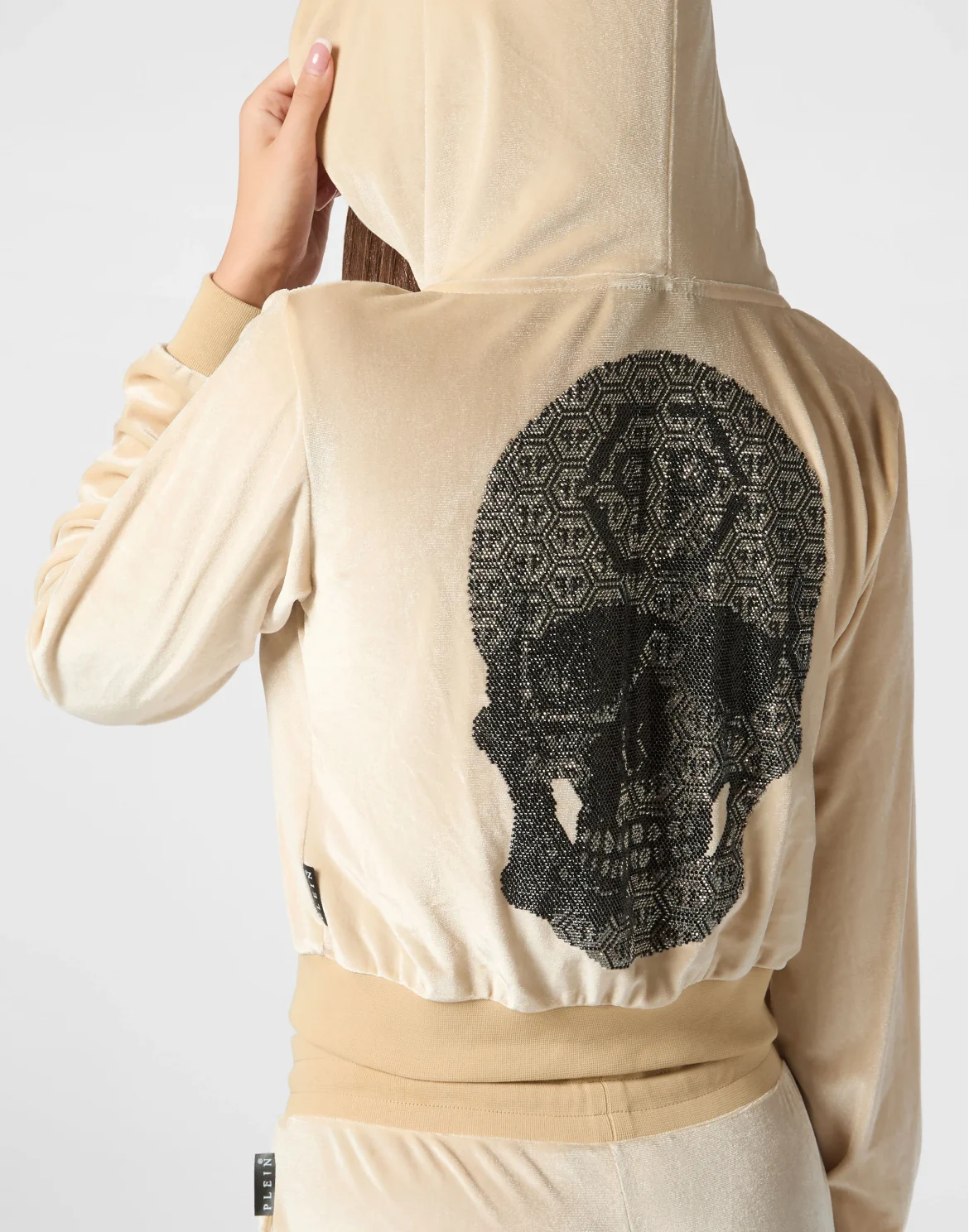 Chenille Hoodie Sweatjacket Strass Skull, цвет: Бежевый