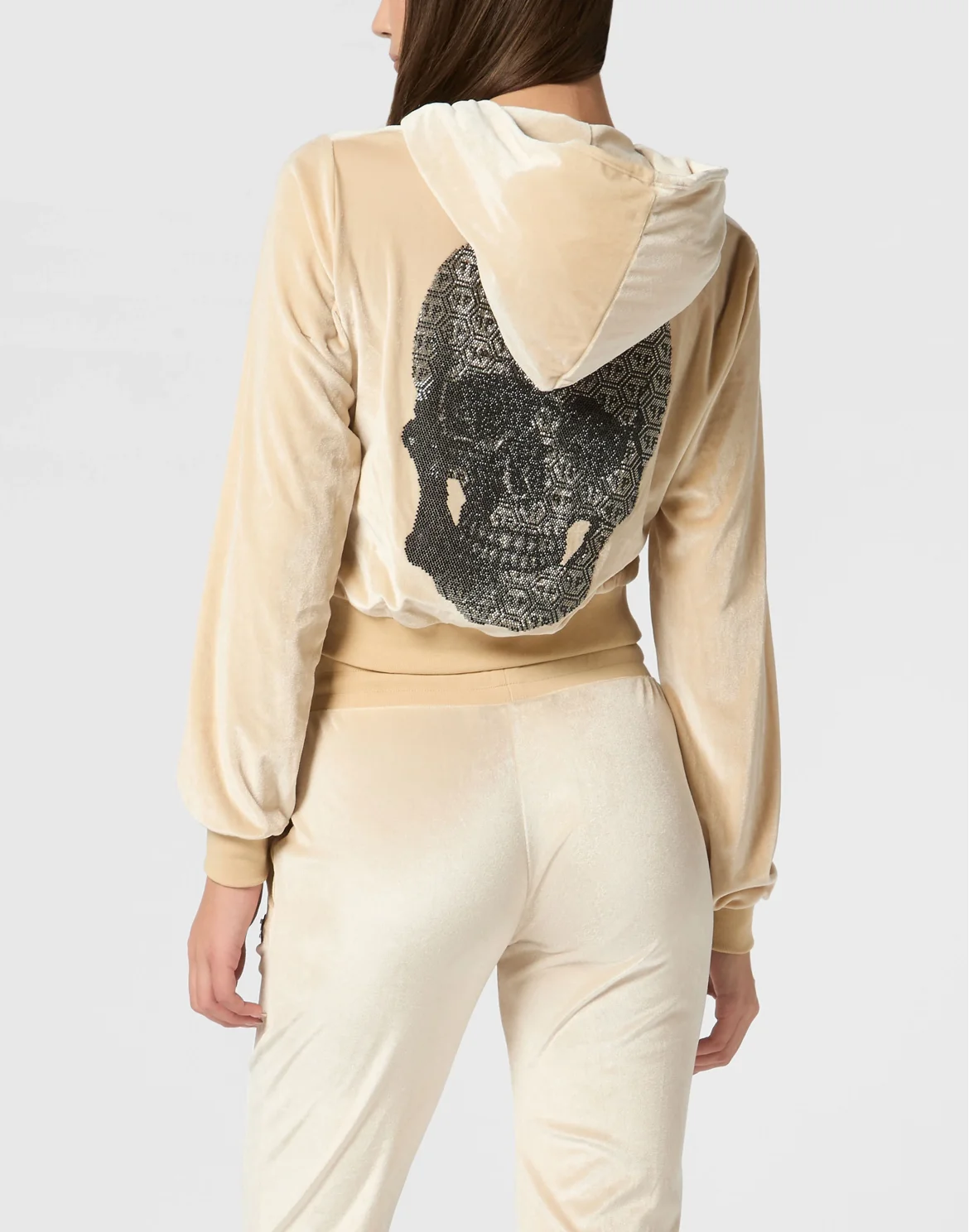 Chenille Hoodie Sweatjacket Strass Skull, цвет: Бежевый