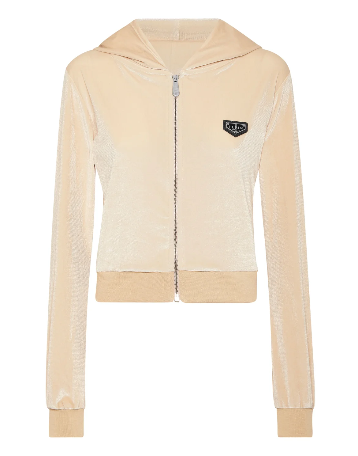 Chenille Hoodie Sweatjacket Strass Skull, цвет: Бежевый