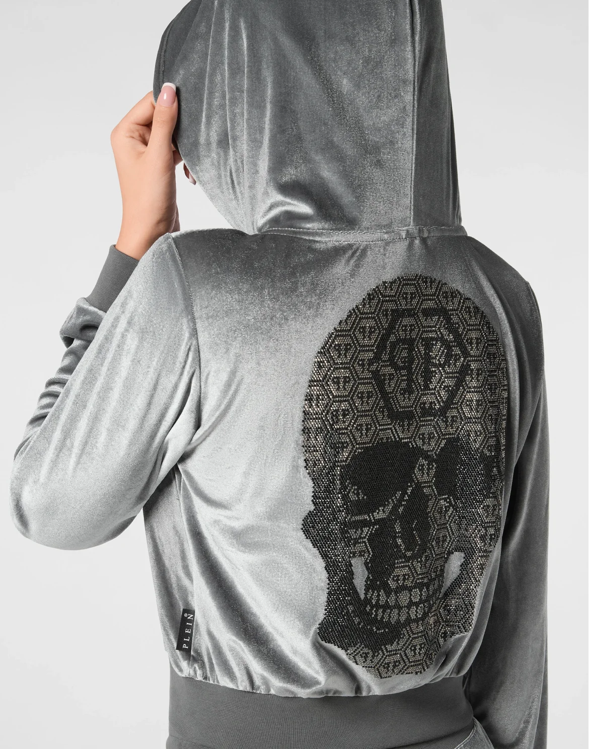 Chenille Hoodie Sweatjacket Strass Skull, цвет: Серый