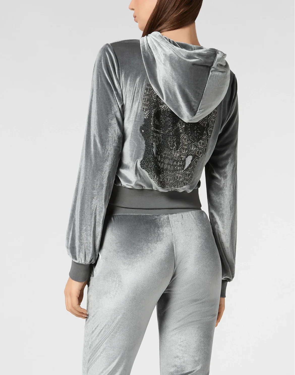 Chenille Hoodie Sweatjacket Strass Skull, цвет: Серый