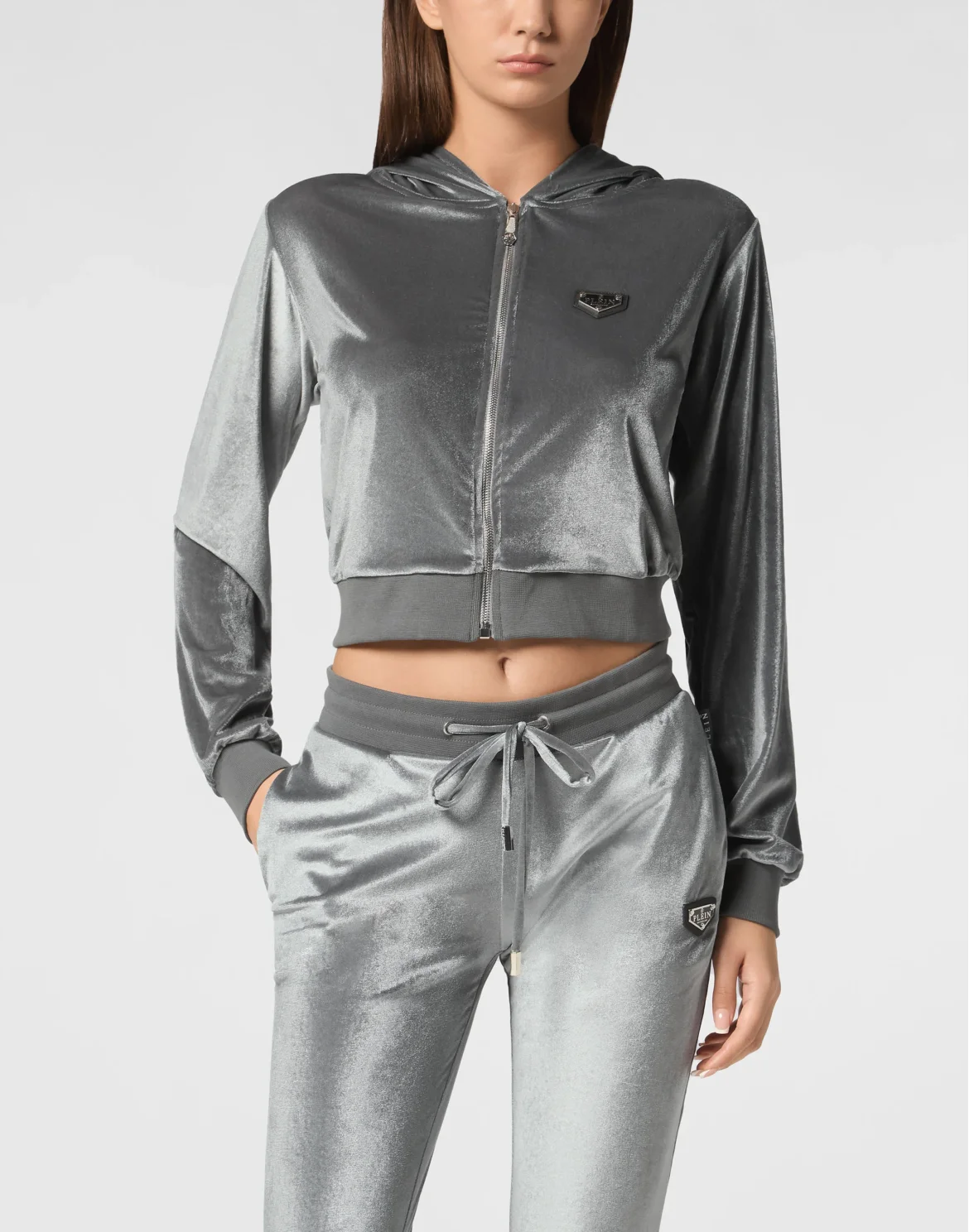 Chenille Hoodie Sweatjacket Strass Skull, цвет: Серый