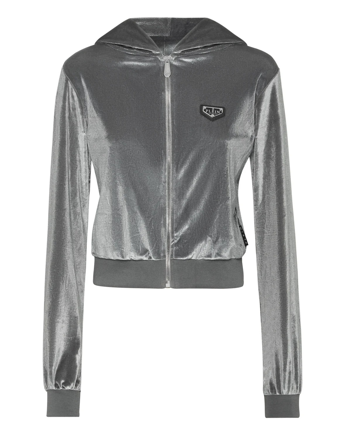 Chenille Hoodie Sweatjacket Strass Skull, цвет: Серый