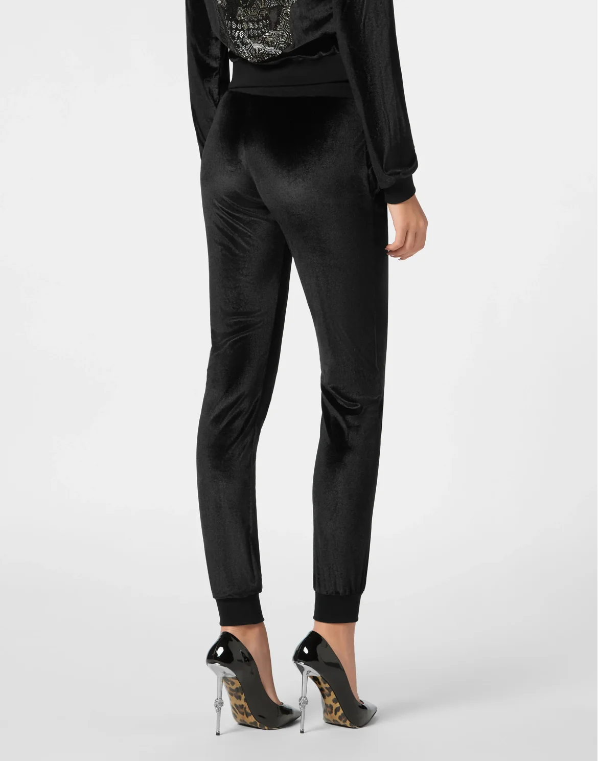 Chenille Jogging Trousers Strass Skull, цвет: Черный