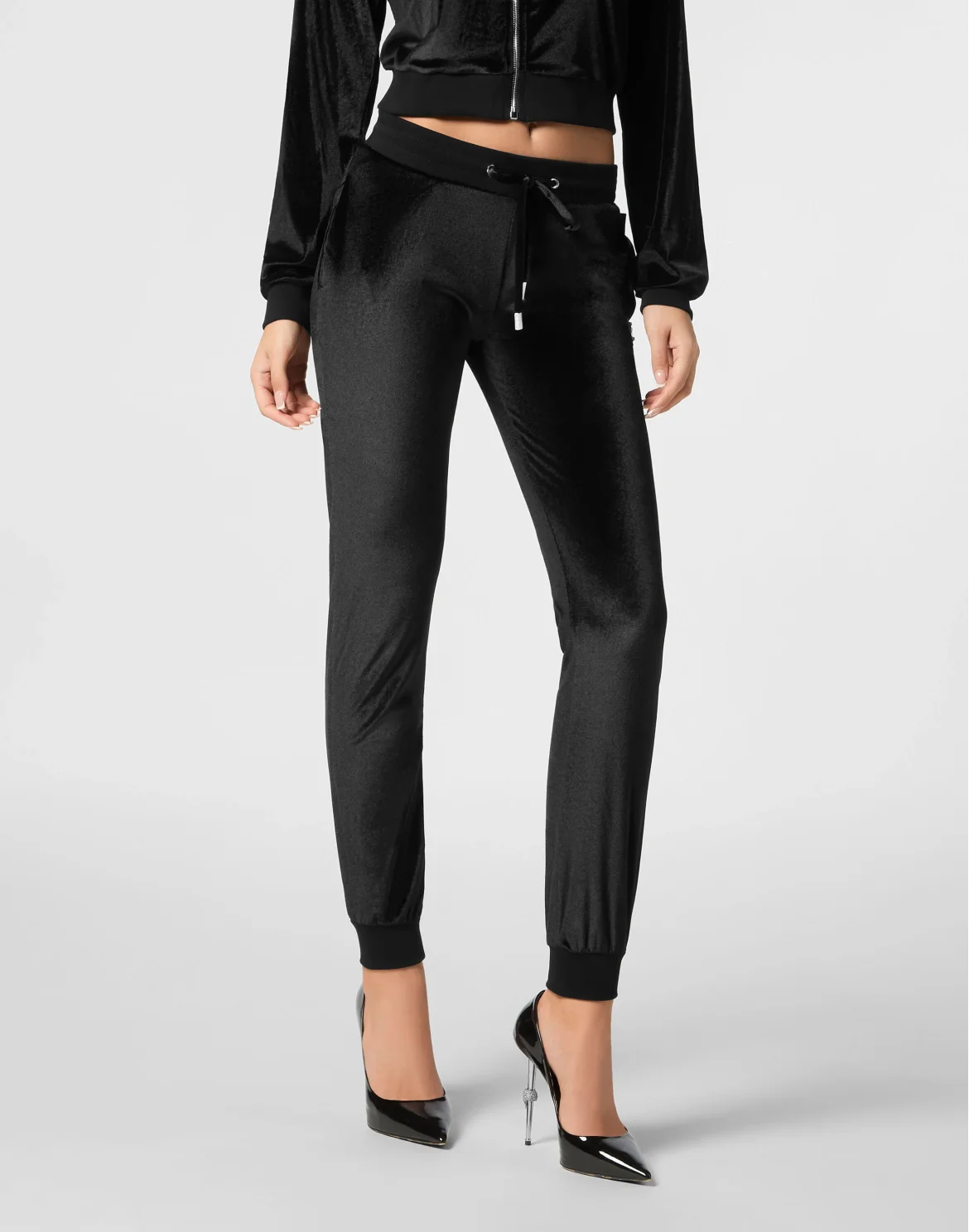 Chenille Jogging Trousers Strass Skull, цвет: Черный