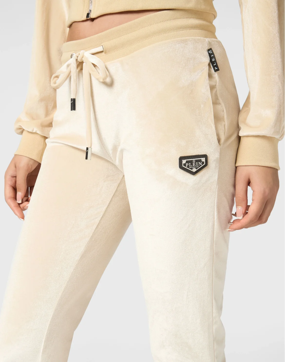 Chenille Jogging Trousers Strass Skull, цвет: Бежевый