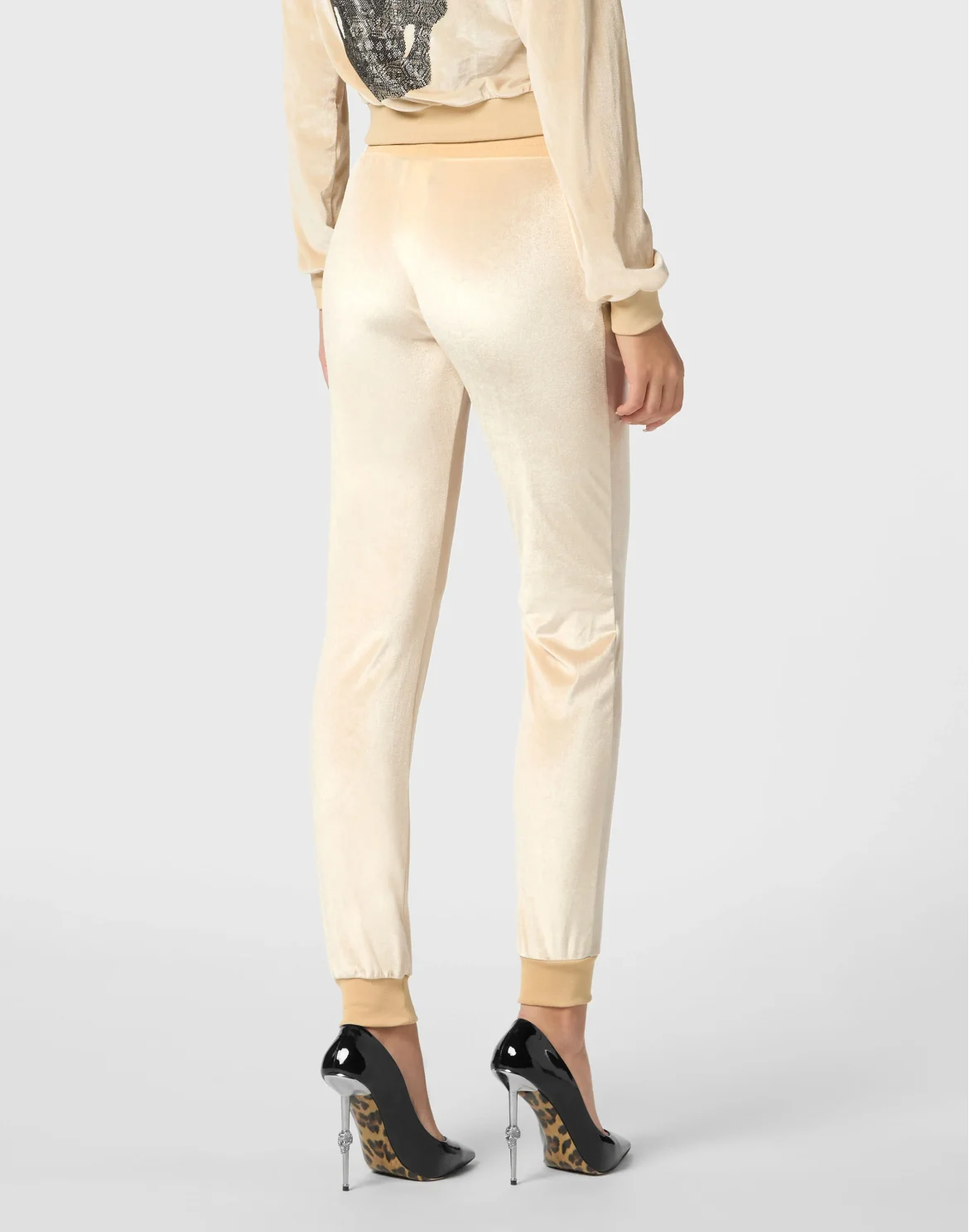 Chenille Jogging Trousers Strass Skull, цвет: Бежевый