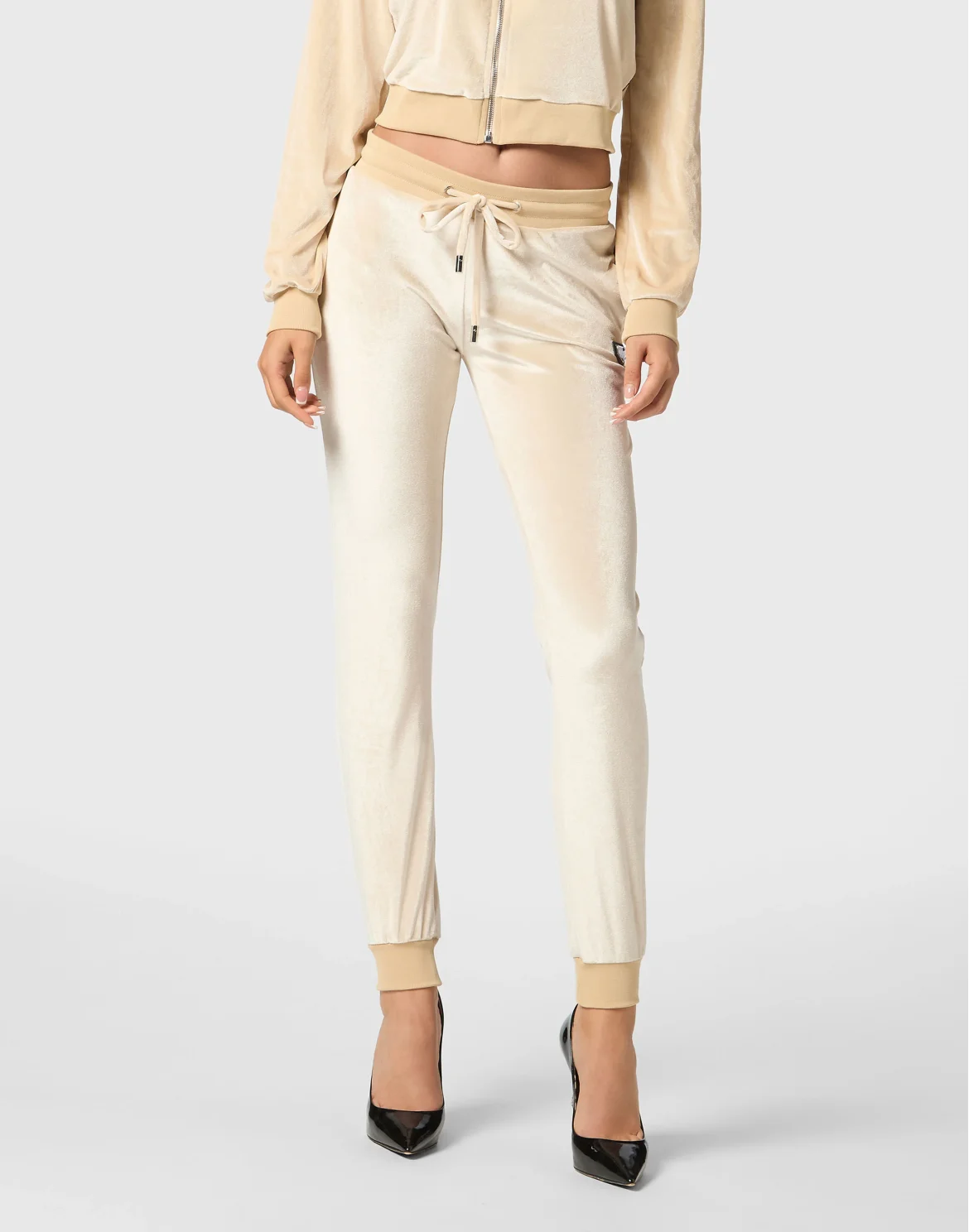 Chenille Jogging Trousers Strass Skull, цвет: Бежевый