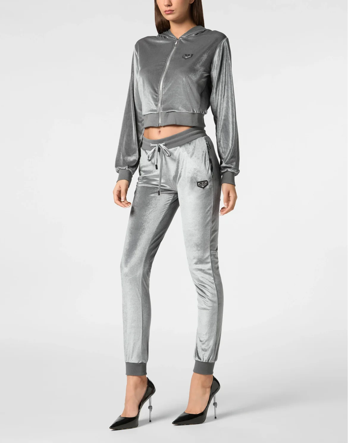 Chenille Jogging Trousers Strass Skull, цвет: Серый