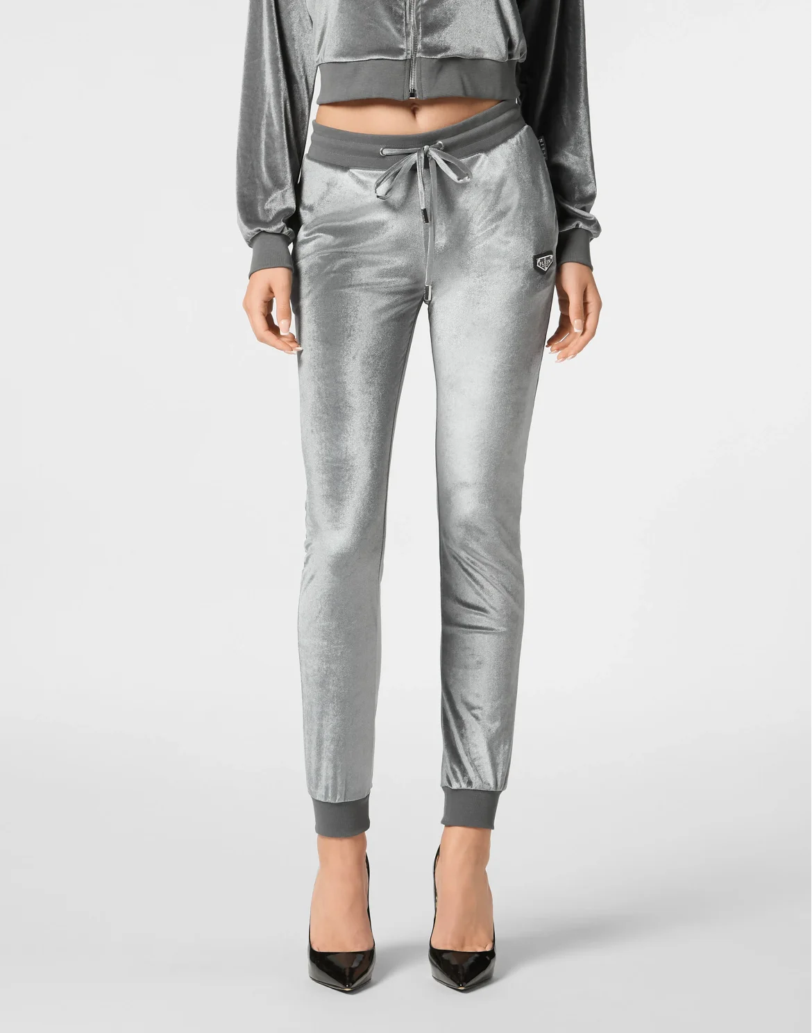 Chenille Jogging Trousers Strass Skull, цвет: Серый