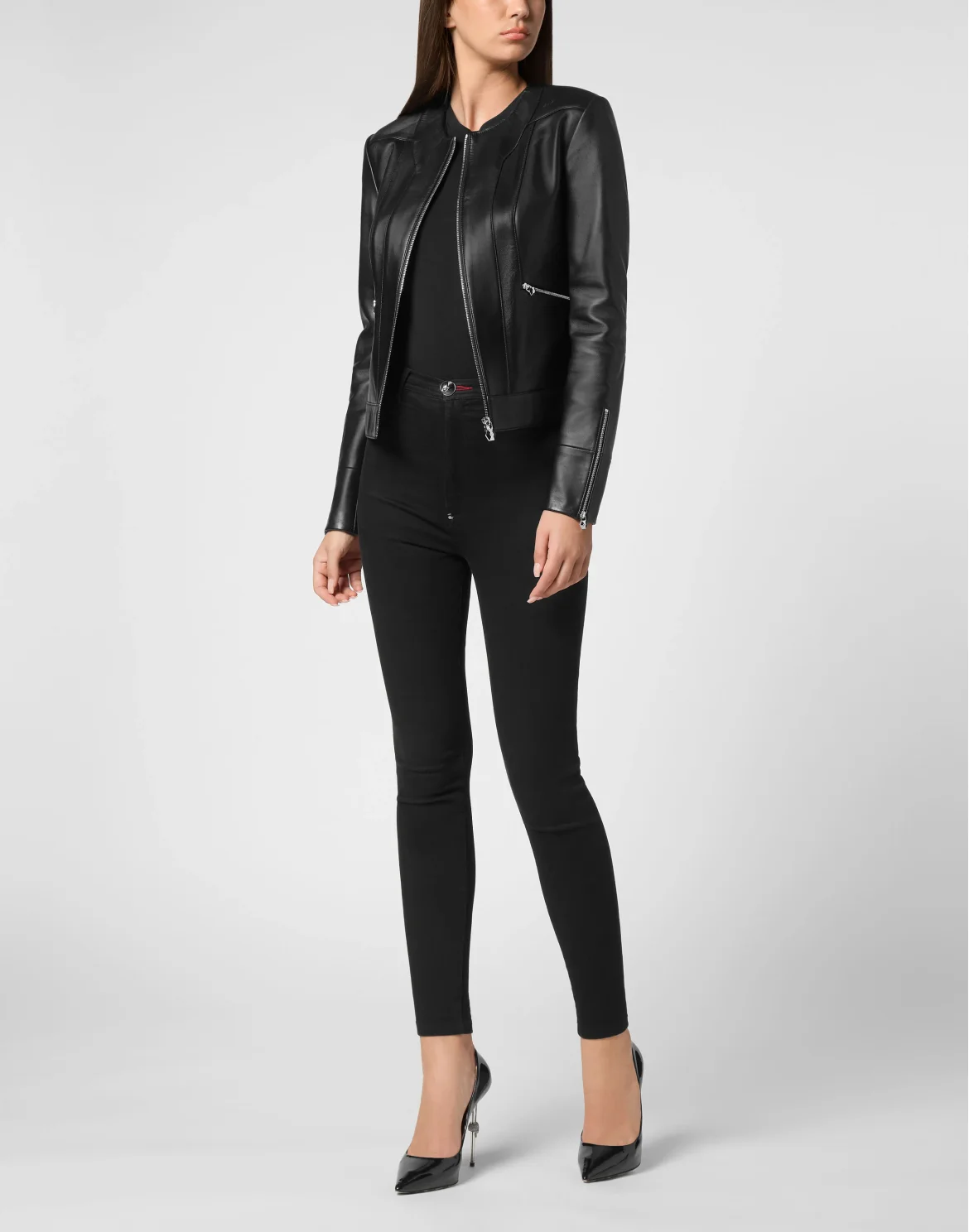 Leather Biker Jacket LS, цвет: Черный