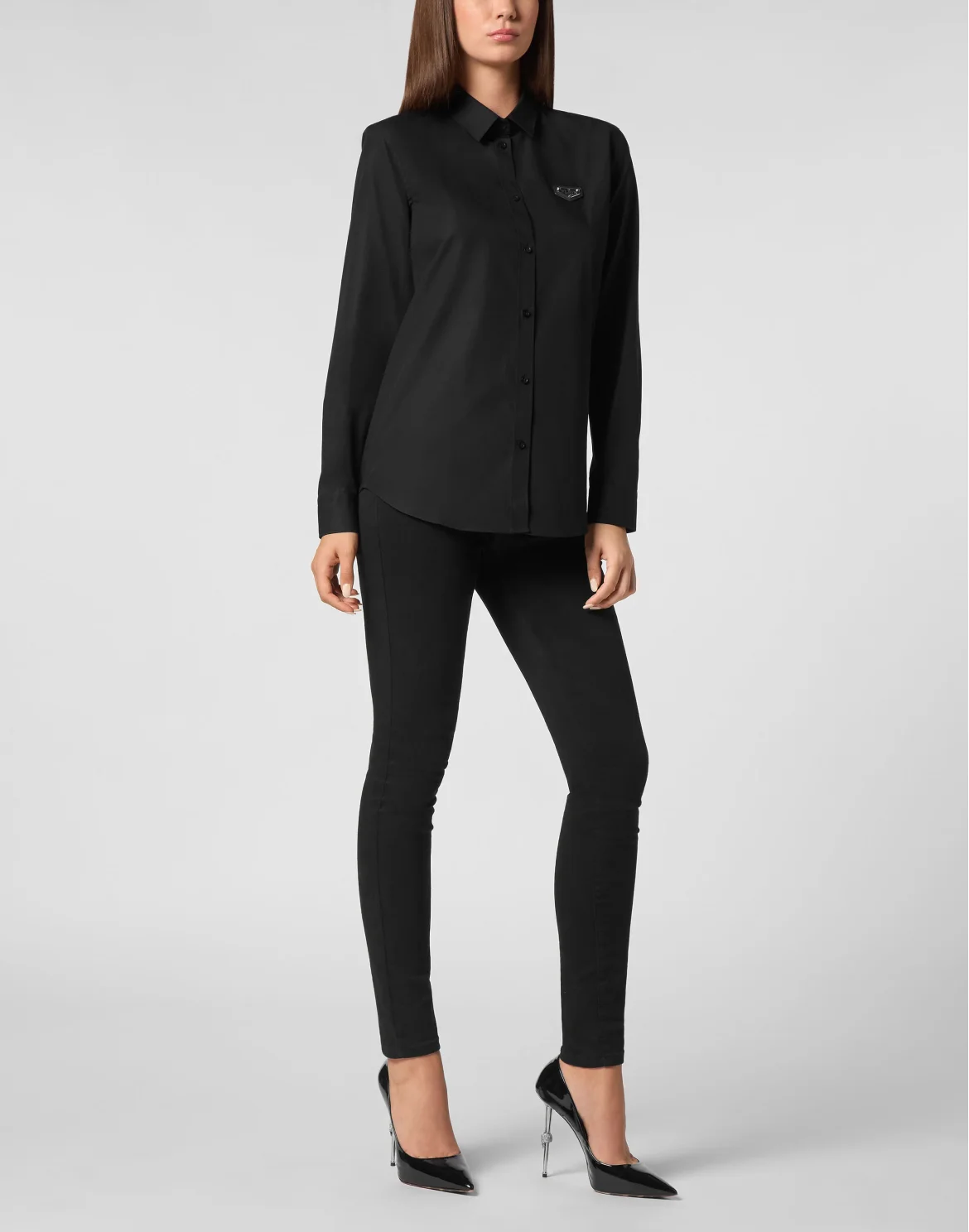 Poplin Shirt LS Iconic Plein, цвет: Черный