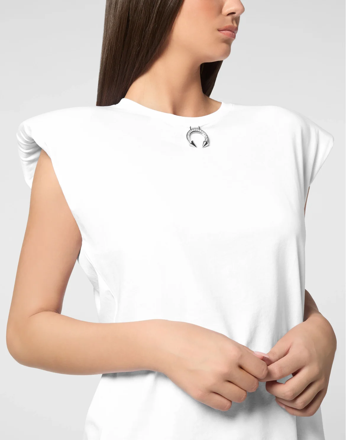Tank Top Round Neck Piercing With Padded Shoulder, цвет: Белый
