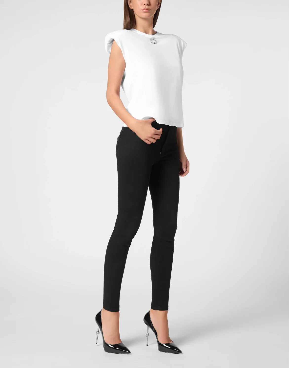 Tank Top Round Neck Piercing With Padded Shoulder, цвет: Белый