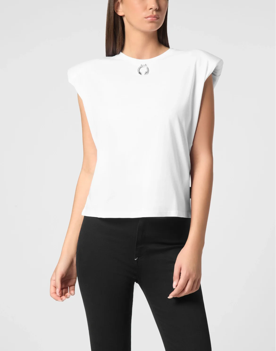 Tank Top Round Neck Piercing With Padded Shoulder, цвет: Белый