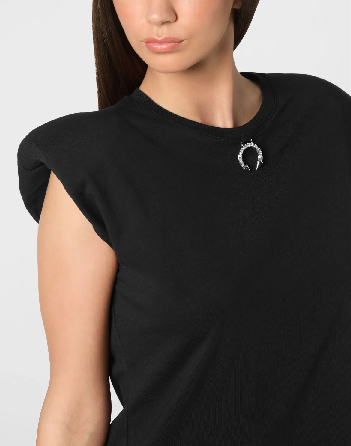 Tank Top Round Neck Piercing With Padded Shoulder, цвет: Черный