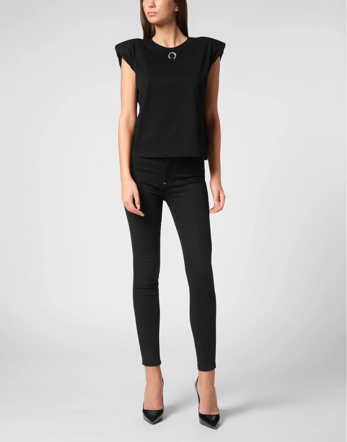Tank Top Round Neck Piercing With Padded Shoulder, цвет: Черный