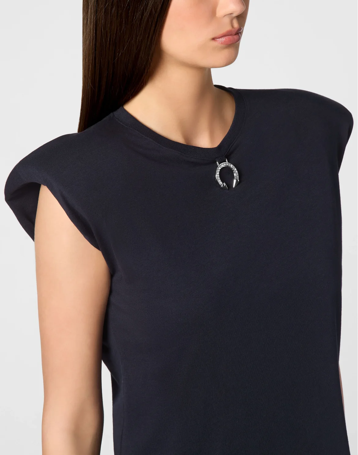Tank Top Round Neck Piercing With Padded Shoulder, цвет: Синий