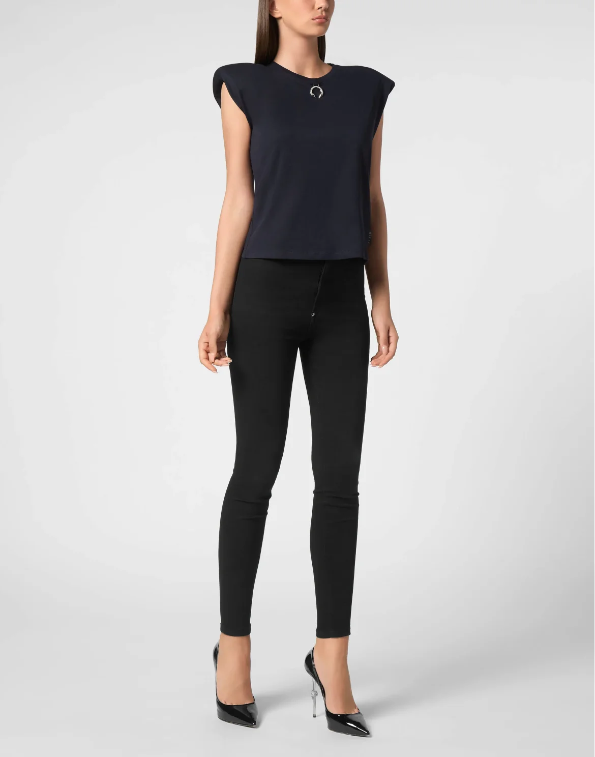 Tank Top Round Neck Piercing With Padded Shoulder, цвет: Синий