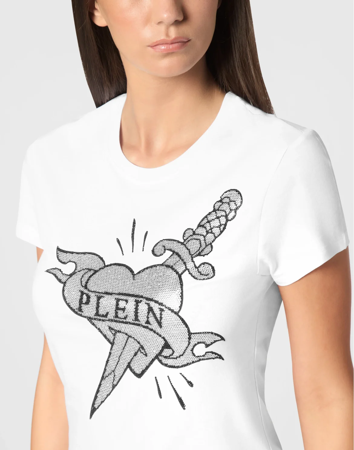 T-Shirt Sexy Pure Round Neck SS Strass Love Plein, цвет: Белый