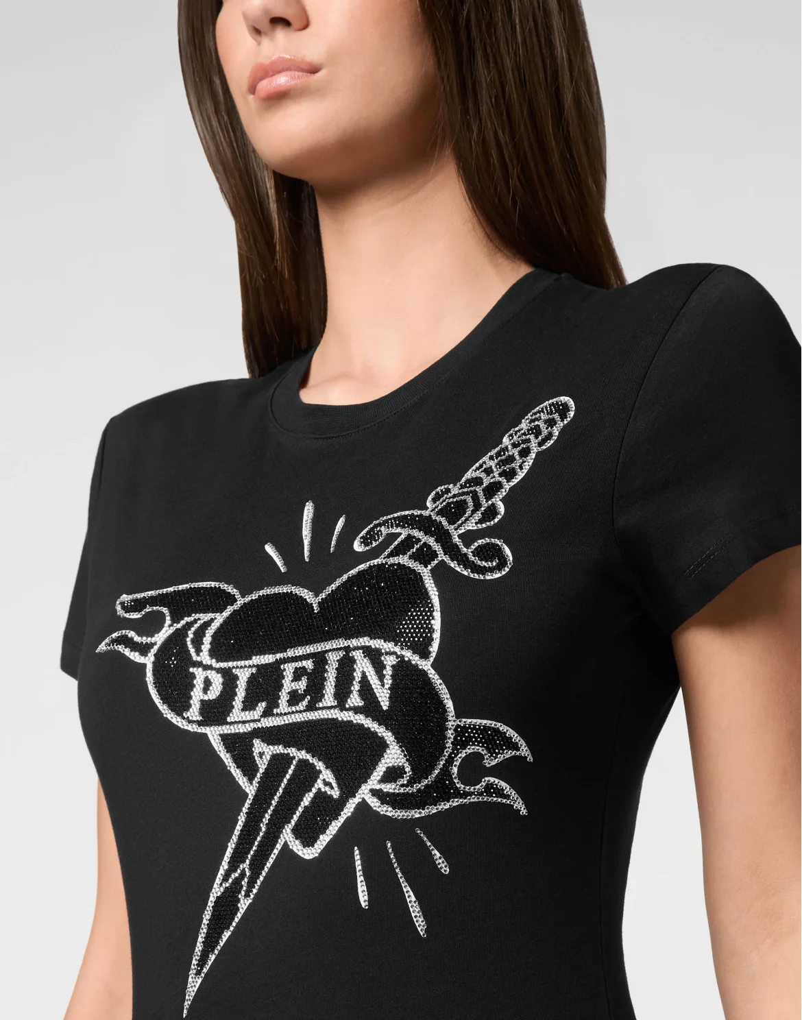 T-Shirt Sexy Pure Round Neck SS Strass Love Plein, цвет: Черный