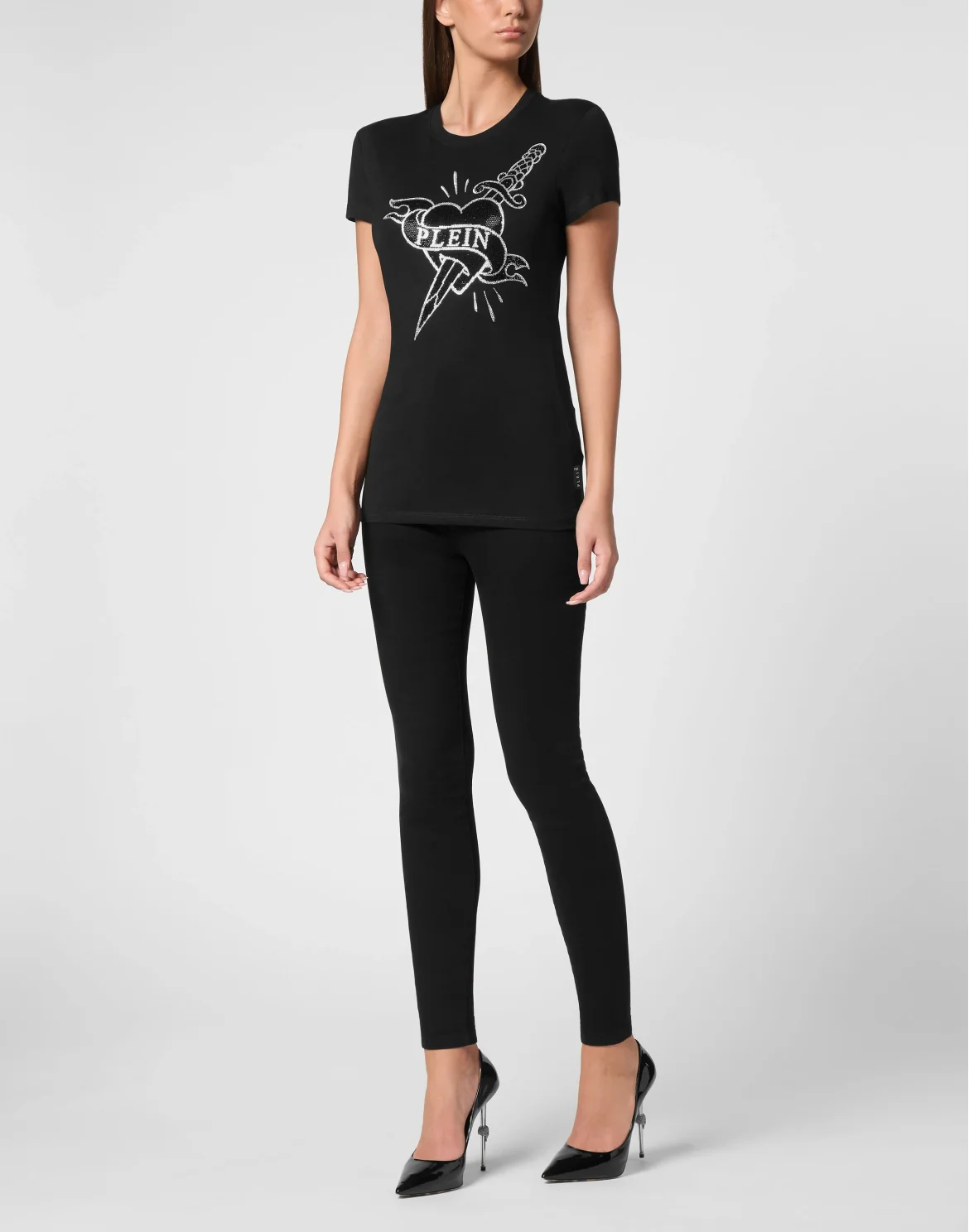T-Shirt Sexy Pure Round Neck SS Strass Love Plein, цвет: Черный