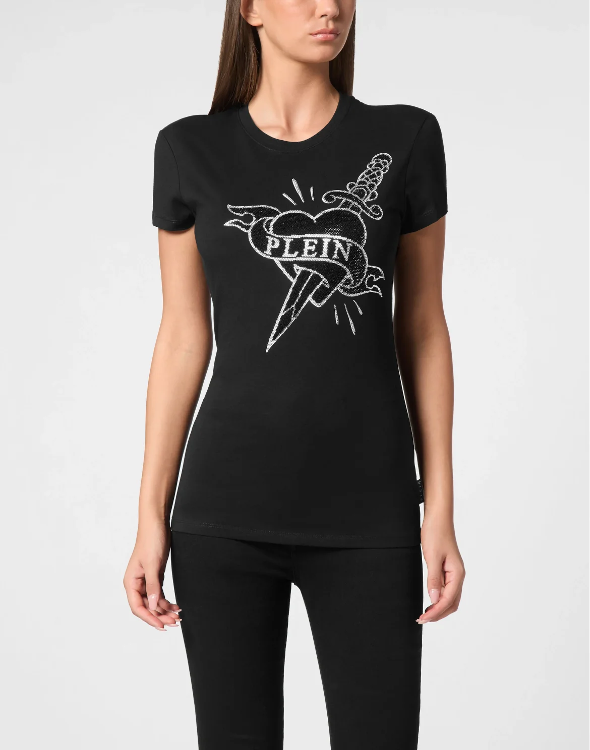 T-Shirt Sexy Pure Round Neck SS Strass Love Plein, цвет: Черный