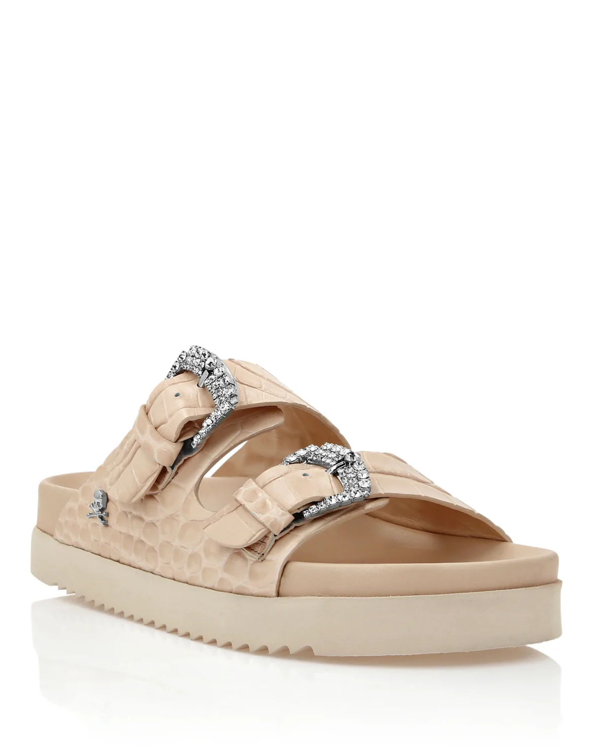 Croco Printed Leather Sandals Flat Crystal, цвет: Розовый