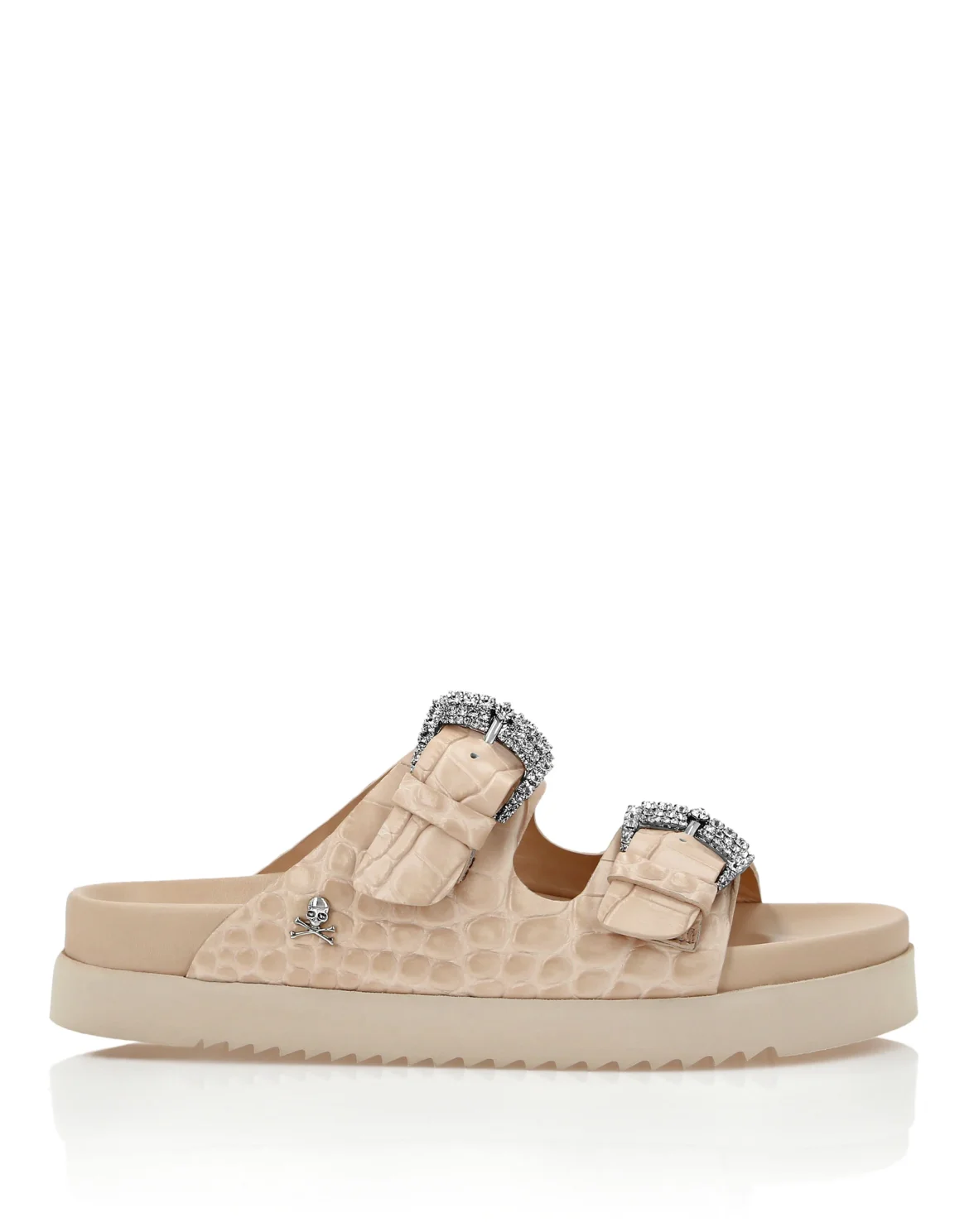Croco Printed Leather Sandals Flat Crystal, цвет: Розовый