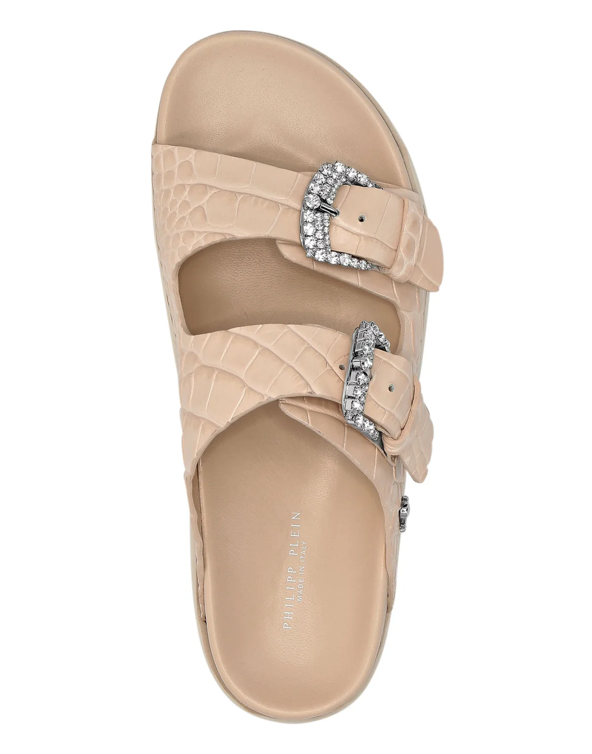 Croco Printed Leather Sandals Flat Crystal, цвет: Розовый