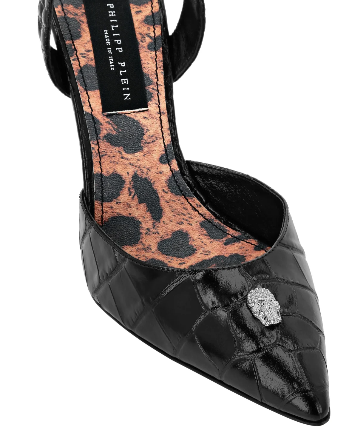 Croco Printed Leather Slingback Shoes, цвет: Черный