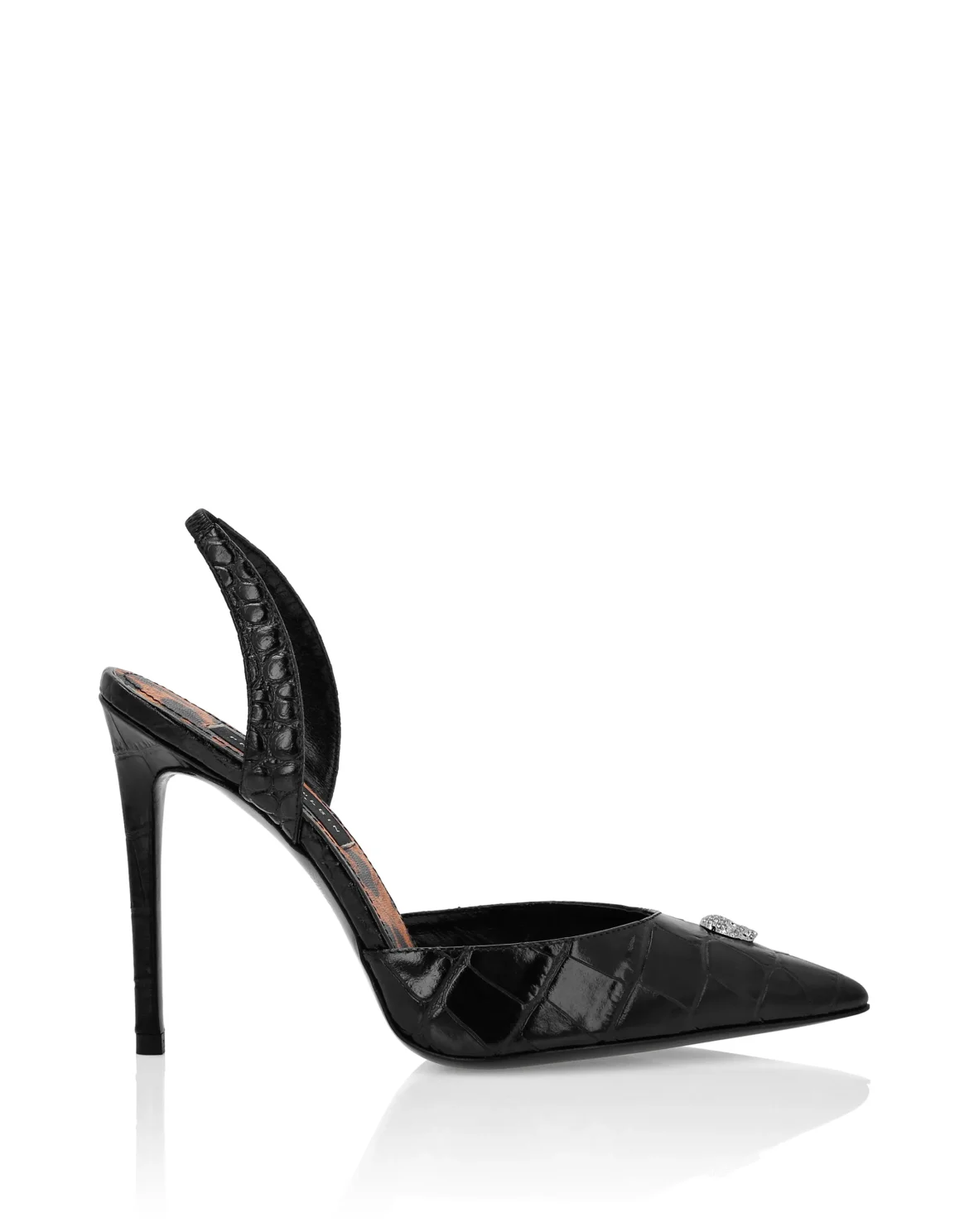 Croco Printed Leather Slingback Shoes, цвет: Черный