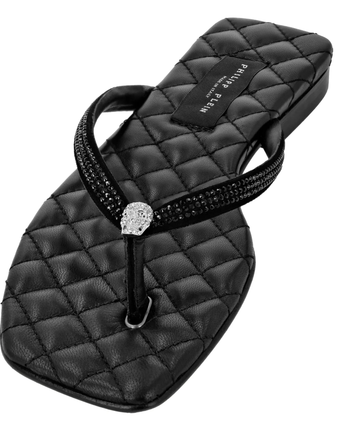 Nappa Leather Flip Flop Sandals Crystal, цвет: Черный