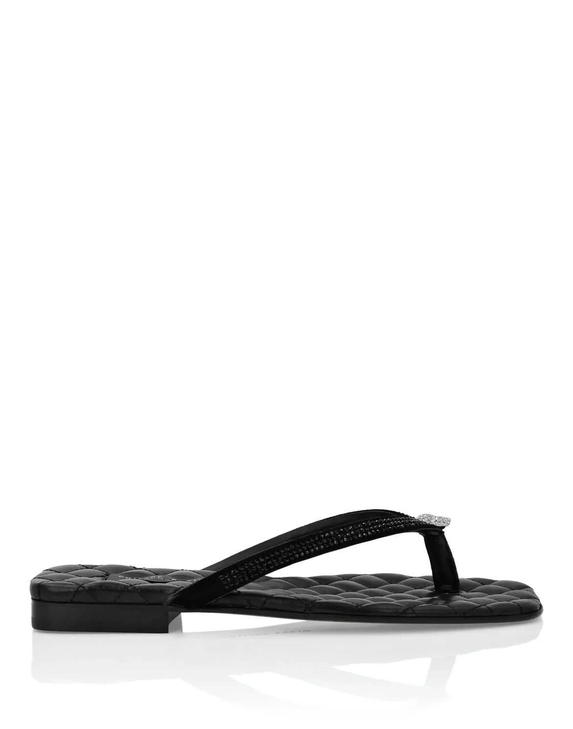 Nappa Leather Flip Flop Sandals Crystal, цвет: Черный
