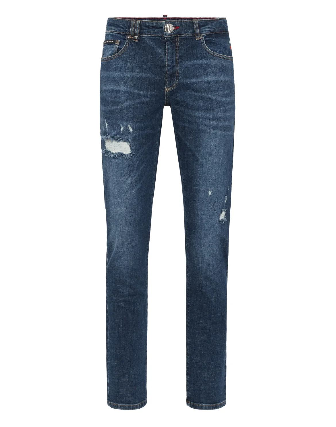Destroyed Super Straight Cut Jeans, цвет: Синий
