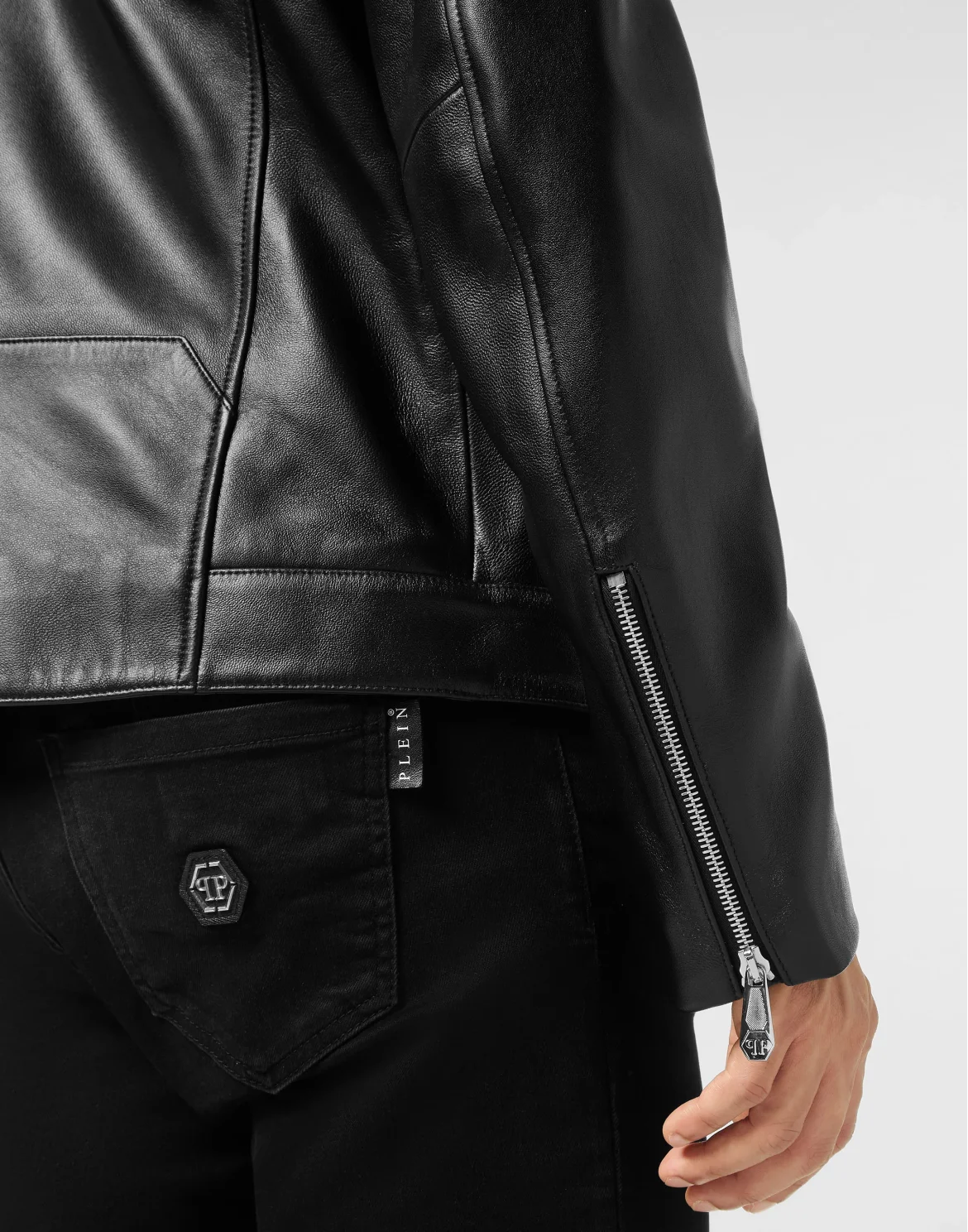 Leather Biker Jacket, цвет: Черный