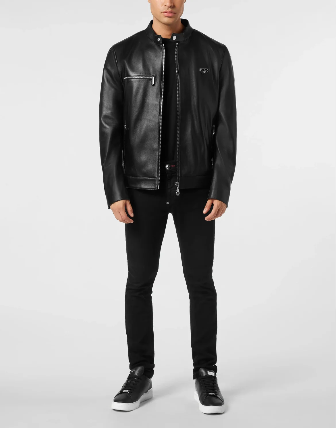 Leather Biker Jacket, цвет: Черный