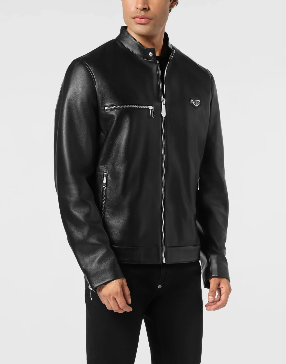 Leather Biker Jacket, цвет: Черный